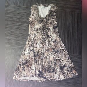 Joseph Ribkoff midi dress fit and flare, snake skin brown cream size 12